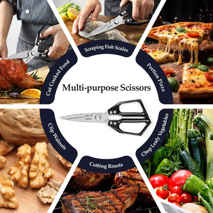 Sharp Kitchen Scissors with Black Handle,110 Layers Damascus Steel Multipurpose Heavy Duty Kitchen Shears for Poultry/Vegetables/Fish/Nuts
