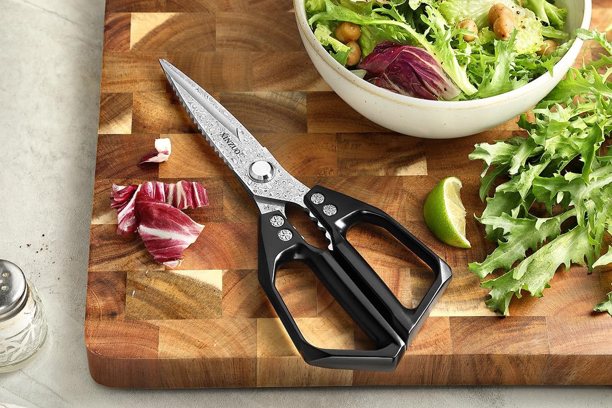 Sharp Kitchen Scissors with Black Handle,110 Layers Damascus Steel Multipurpose Heavy Duty Kitchen Shears for Poultry/Vegetables/Fish/Nuts