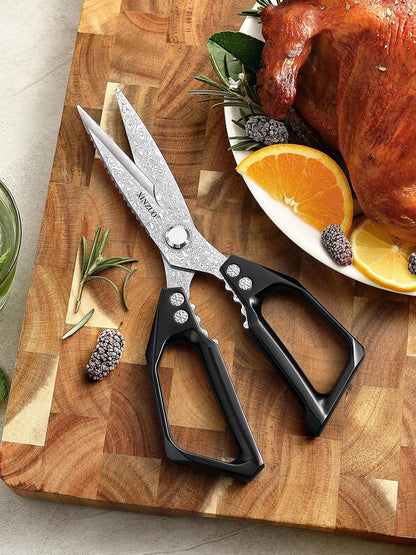 Sharp Kitchen Scissors with Black Handle,110 Layers Damascus Steel Multipurpose Heavy Duty Kitchen Shears for Poultry/Vegetables/Fish/Nuts
