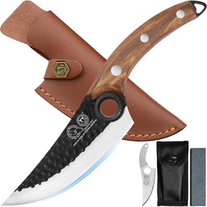 FULL TANG 6 Inch Boning Knife With Leather Sheath, Pakka Wood Handle