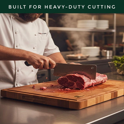 Premium End Grain Bamboo Cutting Board for Kitchen, 15 x 10 Inch Heavy Duty Butcher Block with Juice Groove, Built-In Handle, Hanging Hole & Reversible Design for Meat, Vegetables & Fruits