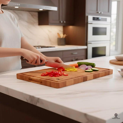 Premium End Grain Bamboo Cutting Board for Kitchen, 15 x 10 Inch Heavy Duty Butcher Block with Juice Groove, Built-In Handle, Hanging Hole & Reversible Design for Meat, Vegetables & Fruits