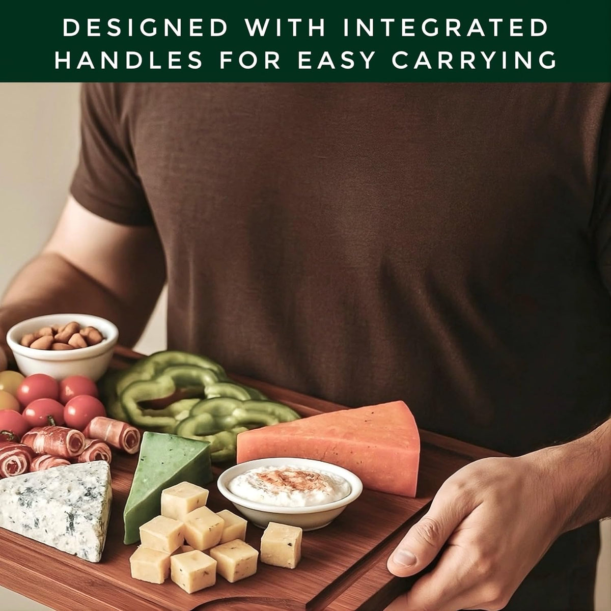 Premium End Grain Bamboo Cutting Board for Kitchen, 15 x 10 Inch Heavy Duty Butcher Block with Juice Groove, Built-In Handle, Hanging Hole & Reversible Design for Meat, Vegetables & Fruits