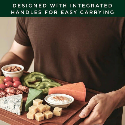 Premium End Grain Bamboo Cutting Board for Kitchen, 15 x 10 Inch Heavy Duty Butcher Block with Juice Groove, Built-In Handle, Hanging Hole & Reversible Design for Meat, Vegetables & Fruits