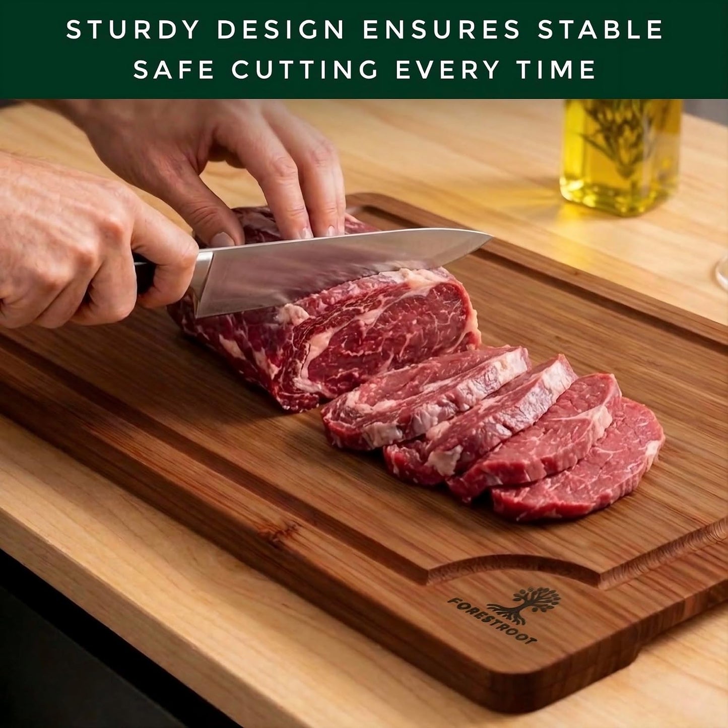 Premium End Grain Bamboo Cutting Board for Kitchen, 15 x 10 Inch Heavy Duty Butcher Block with Juice Groove, Built-In Handle, Hanging Hole & Reversible Design for Meat, Vegetables & Fruits
