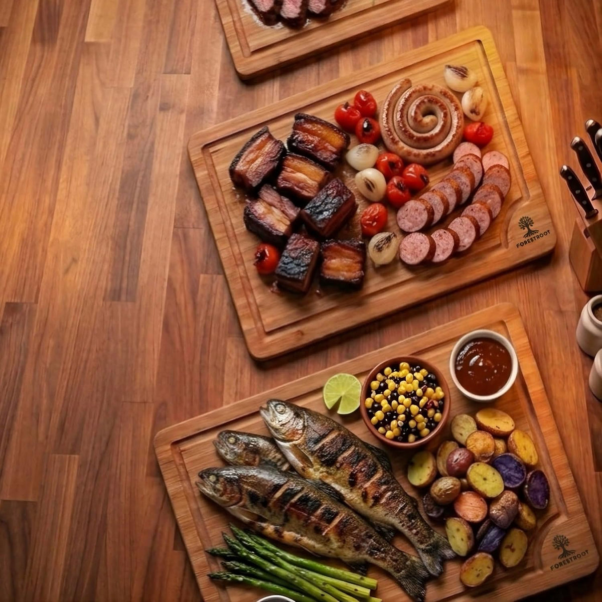 Premium End Grain Bamboo Cutting Board for Kitchen, 15 x 10 Inch Heavy Duty Butcher Block with Juice Groove, Built-In Handle, Hanging Hole & Reversible Design for Meat, Vegetables & Fruits