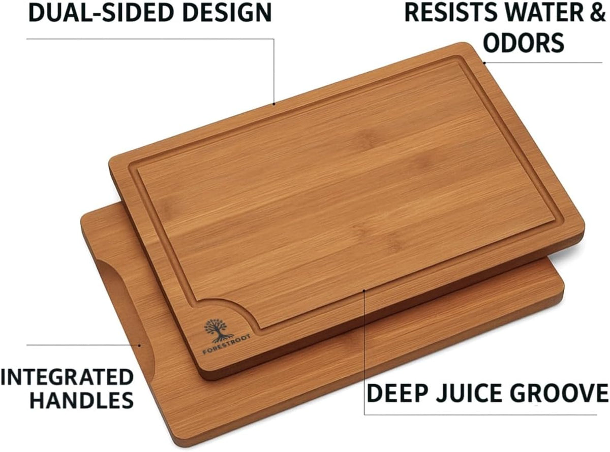 Premium End Grain Bamboo Cutting Board for Kitchen, 15 x 10 Inch Heavy Duty Butcher Block with Juice Groove, Built-In Handle, Hanging Hole & Reversible Design for Meat, Vegetables & Fruits