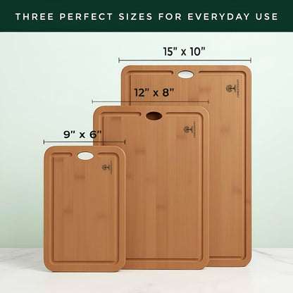 Premium End Grain Bamboo Cutting Board for Kitchen, 15 x 10 Inch Heavy Duty Butcher Block with Juice Groove, Built-In Handle, Hanging Hole & Reversible Design for Meat, Vegetables & Fruits