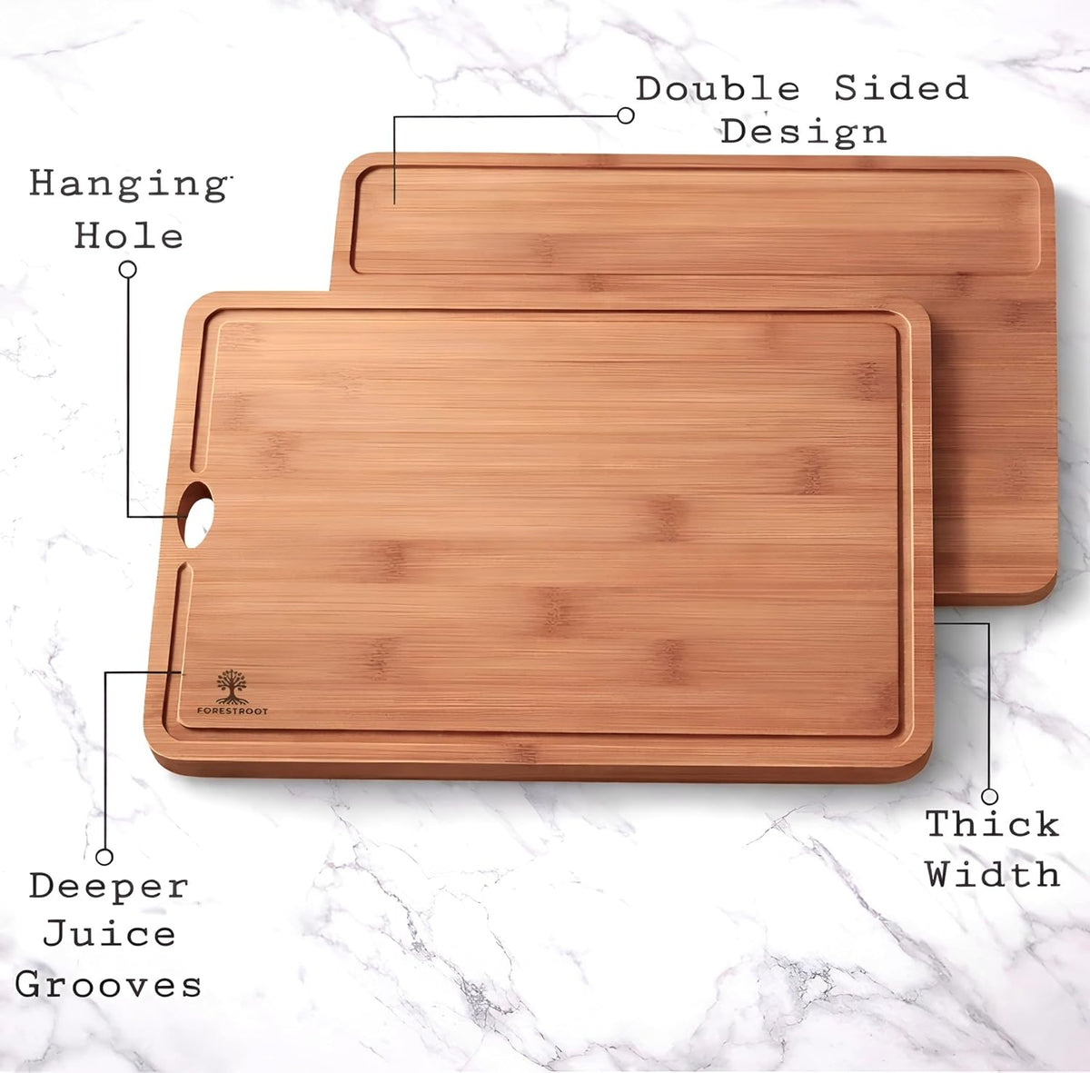 Premium End Grain Bamboo Cutting Board for Kitchen, 15 x 10 Inch Heavy Duty Butcher Block with Juice Groove, Built-In Handle, Hanging Hole & Reversible Design for Meat, Vegetables & Fruits