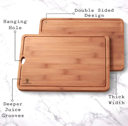 Premium End Grain Bamboo Cutting Board for Kitchen, 15 x 10 Inch Heavy Duty Butcher Block with Juice Groove, Built-In Handle, Hanging Hole & Reversible Design for Meat, Vegetables & Fruits