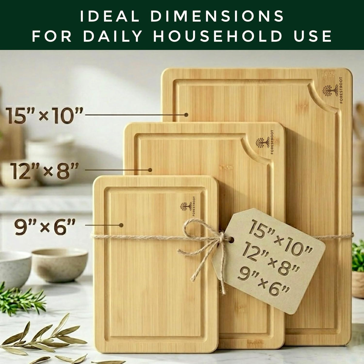 Premium End Grain Bamboo Cutting Board for Kitchen, 15 x 10 Inch Heavy Duty Butcher Block with Juice Groove, Built-In Handle, Hanging Hole & Reversible Design for Meat, Vegetables & Fruits