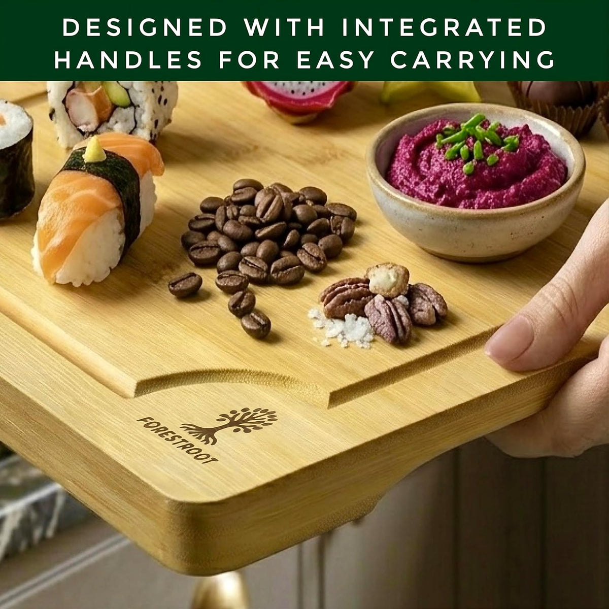 Premium End Grain Bamboo Cutting Board for Kitchen, 15 x 10 Inch Heavy Duty Butcher Block with Juice Groove, Built-In Handle, Hanging Hole & Reversible Design for Meat, Vegetables & Fruits