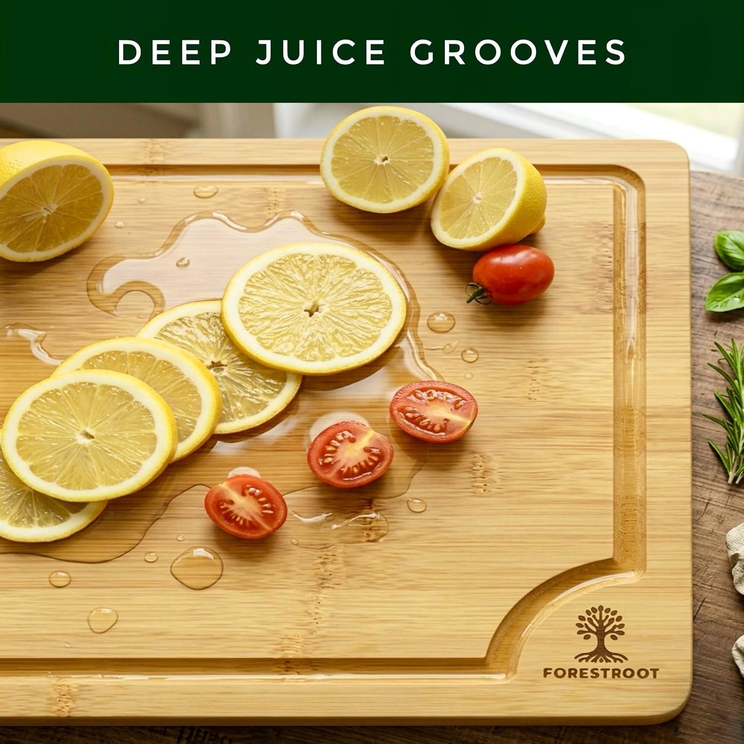Premium End Grain Bamboo Cutting Board for Kitchen, 15 x 10 Inch Heavy Duty Butcher Block with Juice Groove, Built-In Handle, Hanging Hole & Reversible Design for Meat, Vegetables & Fruits