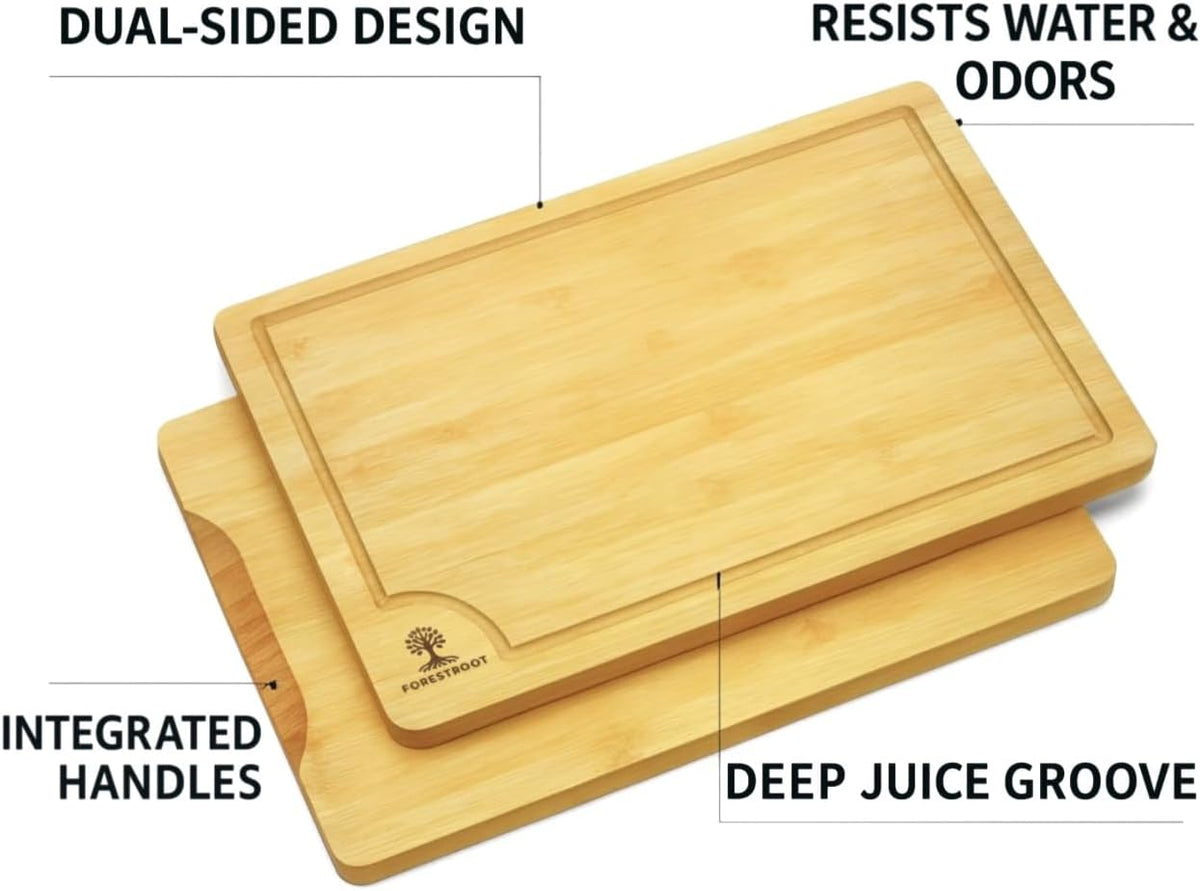 Premium End Grain Bamboo Cutting Board for Kitchen, 15 x 10 Inch Heavy Duty Butcher Block with Juice Groove, Built-In Handle, Hanging Hole & Reversible Design for Meat, Vegetables & Fruits