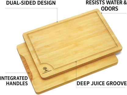 Premium End Grain Bamboo Cutting Board for Kitchen, 15 x 10 Inch Heavy Duty Butcher Block with Juice Groove, Built-In Handle, Hanging Hole & Reversible Design for Meat, Vegetables & Fruits