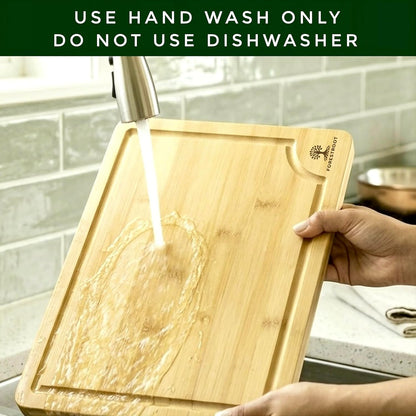 Premium End Grain Bamboo Cutting Board for Kitchen, 15 x 10 Inch Heavy Duty Butcher Block with Juice Groove, Built-In Handle, Hanging Hole & Reversible Design for Meat, Vegetables & Fruits