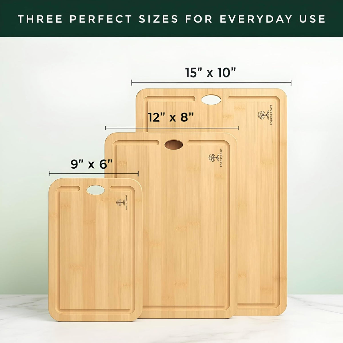 Premium End Grain Bamboo Cutting Board for Kitchen, 15 x 10 Inch Heavy Duty Butcher Block with Juice Groove, Built-In Handle, Hanging Hole & Reversible Design for Meat, Vegetables & Fruits