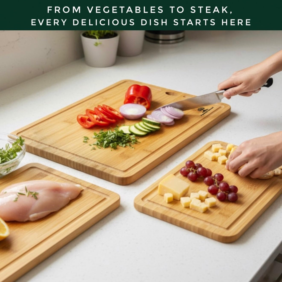 Premium End Grain Bamboo Cutting Board for Kitchen, 15 x 10 Inch Heavy Duty Butcher Block with Juice Groove, Built-In Handle, Hanging Hole & Reversible Design for Meat, Vegetables & Fruits