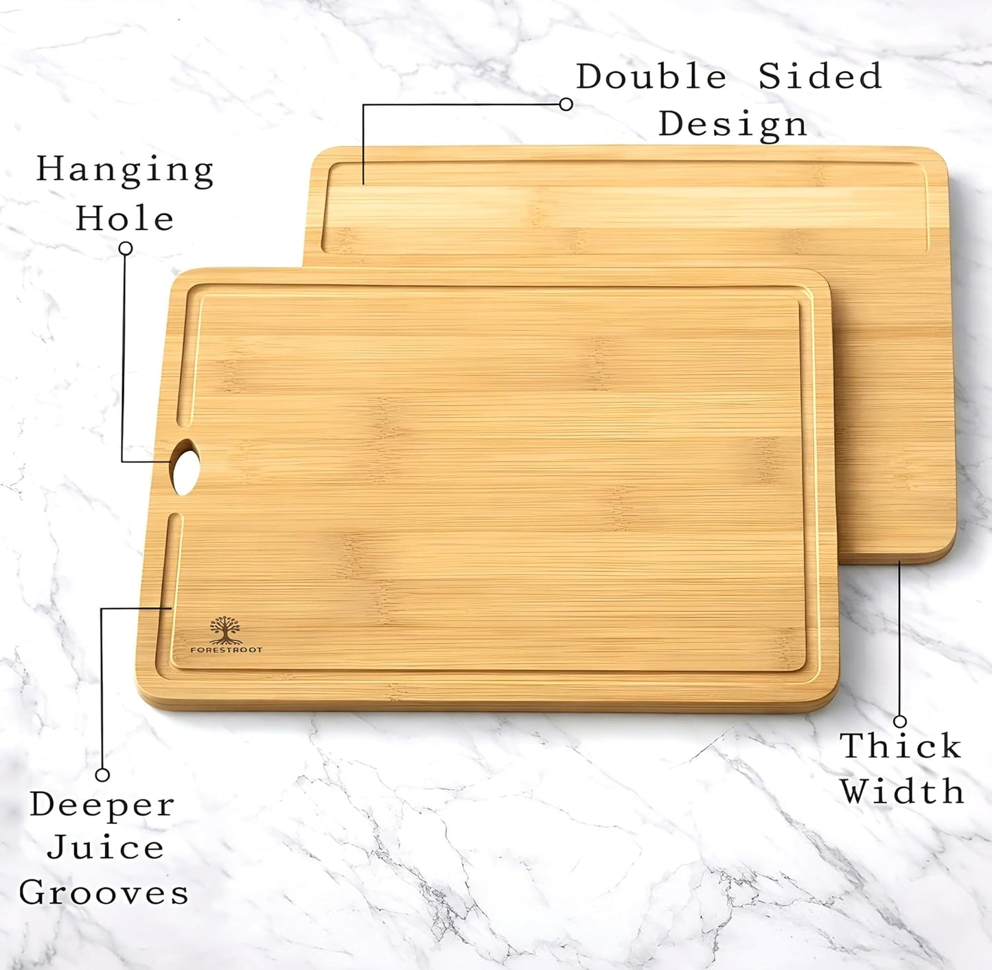 Premium End Grain Bamboo Cutting Board for Kitchen, 15 x 10 Inch Heavy Duty Butcher Block with Juice Groove, Built-In Handle, Hanging Hole & Reversible Design for Meat, Vegetables & Fruits