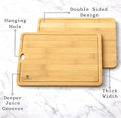 Premium End Grain Bamboo Cutting Board for Kitchen, 15 x 10 Inch Heavy Duty Butcher Block with Juice Groove, Built-In Handle, Hanging Hole & Reversible Design for Meat, Vegetables & Fruits