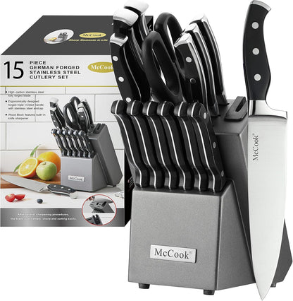 ® Knife Sets,German Stainless Steel Kitchen Knife Block Set with Built-in Sharpener