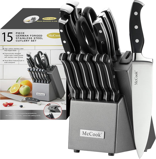 ® Knife Sets,German Stainless Steel Kitchen Knife Block Set with Built-in Sharpener