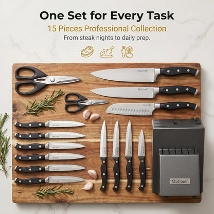 ® Knife Sets,German Stainless Steel Kitchen Knife Block Set with Built-in Sharpener
