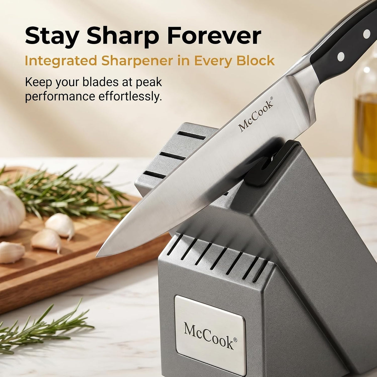 ® Knife Sets,German Stainless Steel Kitchen Knife Block Set with Built-in Sharpener