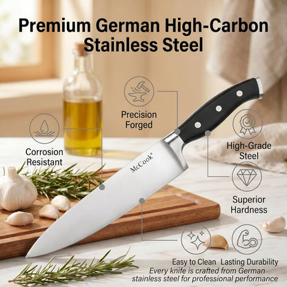 ® Knife Sets,German Stainless Steel Kitchen Knife Block Set with Built-in Sharpener