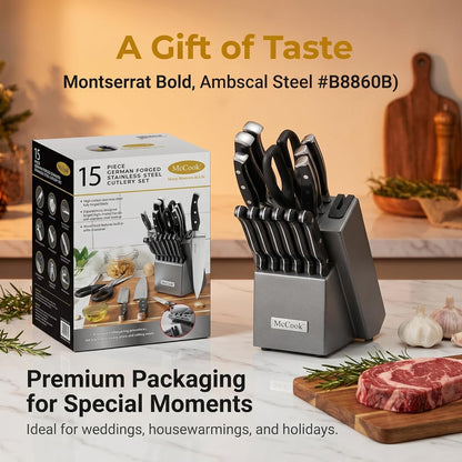 ® Knife Sets,German Stainless Steel Kitchen Knife Block Set with Built-in Sharpener
