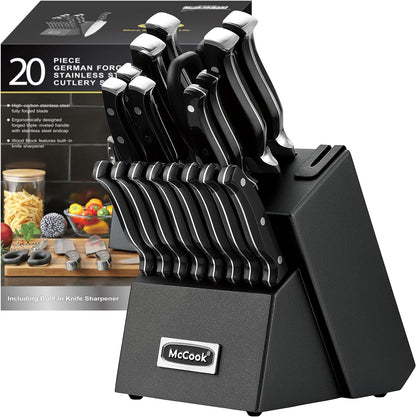 ® Knife Sets,German Stainless Steel Kitchen Knife Block Set with Built-in Sharpener