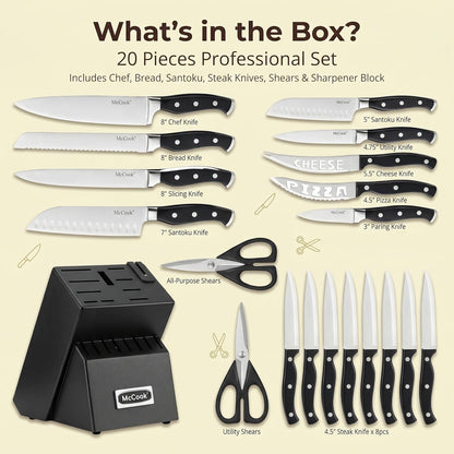 ® Knife Sets,German Stainless Steel Kitchen Knife Block Set with Built-in Sharpener