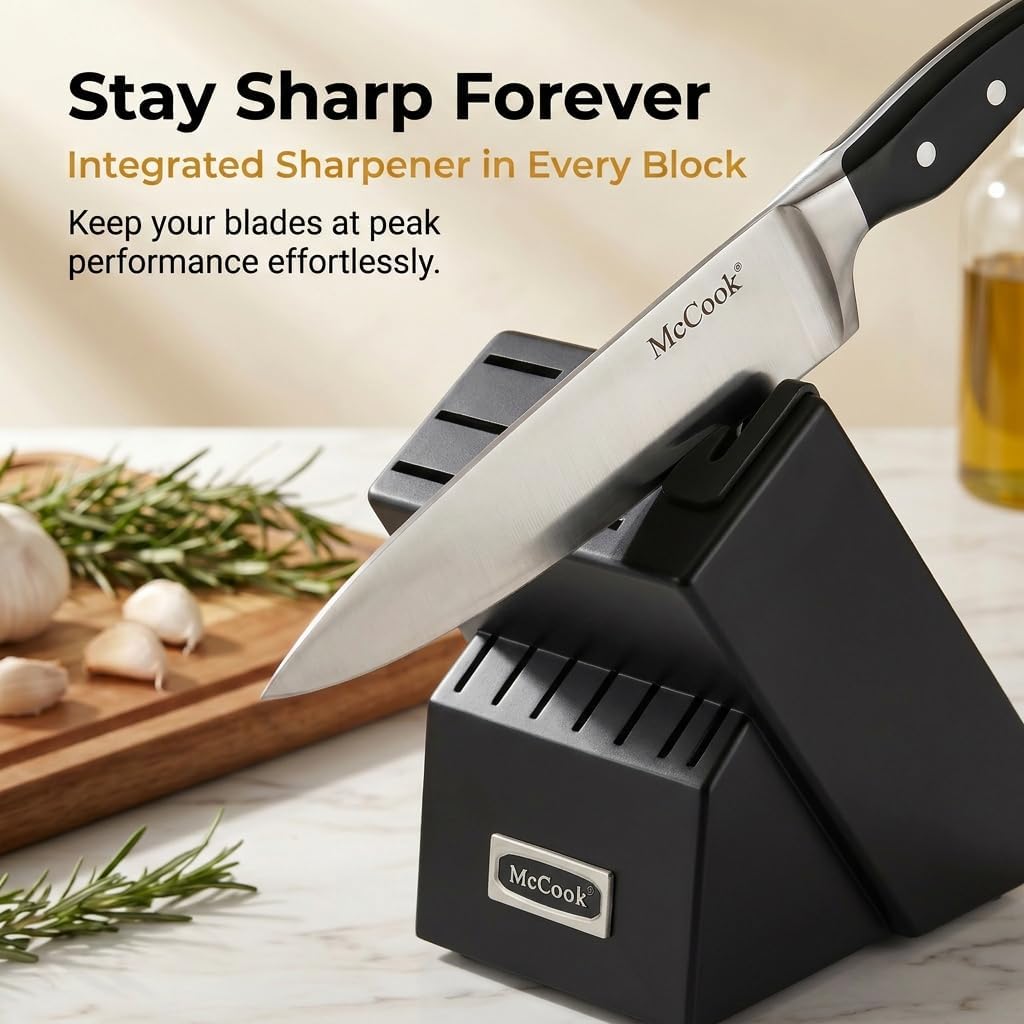 ® Knife Sets,German Stainless Steel Kitchen Knife Block Set with Built-in Sharpener
