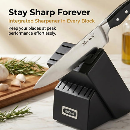 ® Knife Sets,German Stainless Steel Kitchen Knife Block Set with Built-in Sharpener