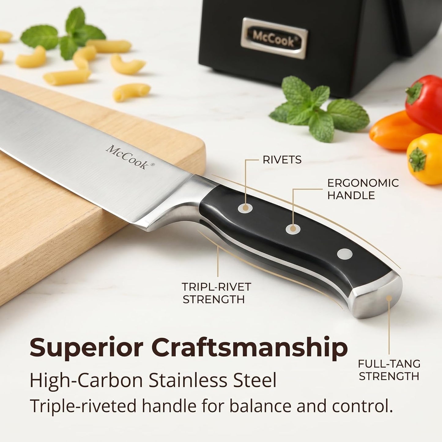 ® Knife Sets,German Stainless Steel Kitchen Knife Block Set with Built-in Sharpener