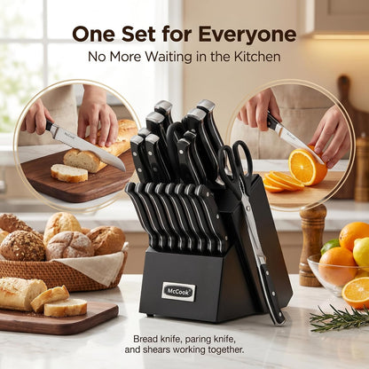 ® Knife Sets,German Stainless Steel Kitchen Knife Block Set with Built-in Sharpener