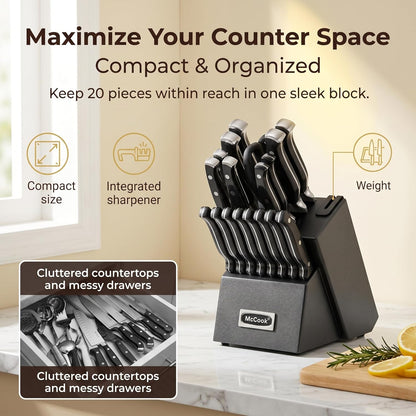 ® Knife Sets,German Stainless Steel Kitchen Knife Block Set with Built-in Sharpener