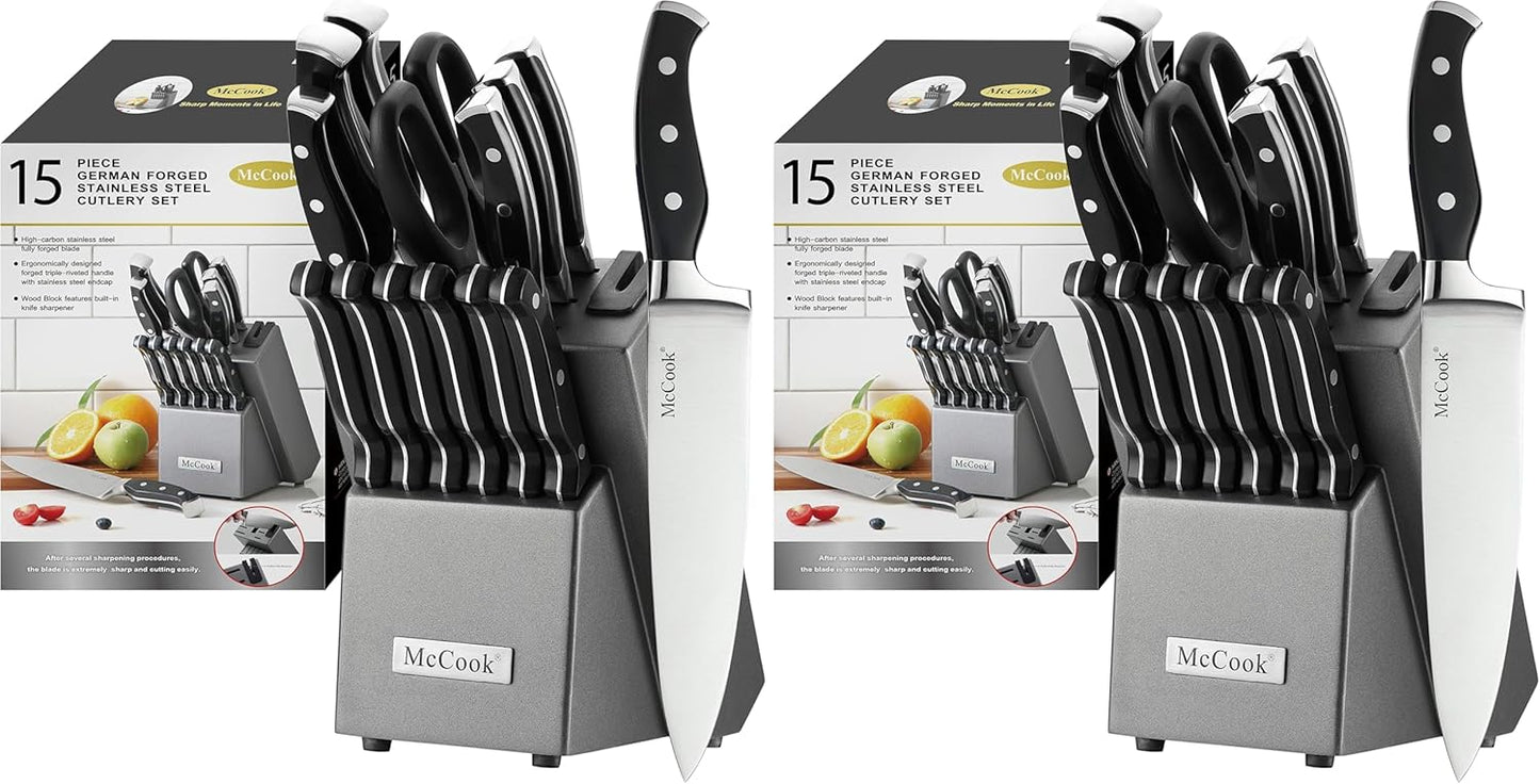® Knife Sets,German Stainless Steel Kitchen Knife Block Set with Built-in Sharpener