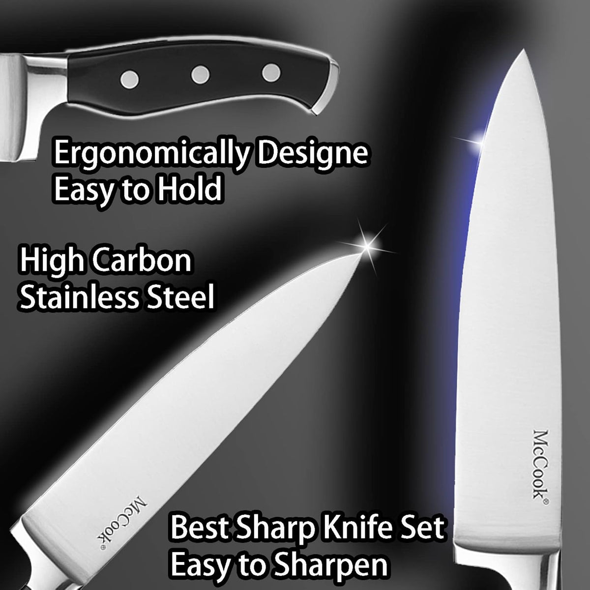 ® Knife Sets,German Stainless Steel Kitchen Knife Block Set with Built-in Sharpener