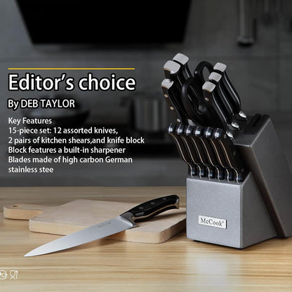 ® Knife Sets,German Stainless Steel Kitchen Knife Block Set with Built-in Sharpener
