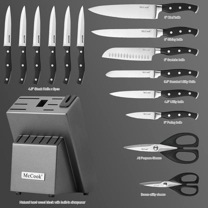 ® Knife Sets,German Stainless Steel Kitchen Knife Block Set with Built-in Sharpener