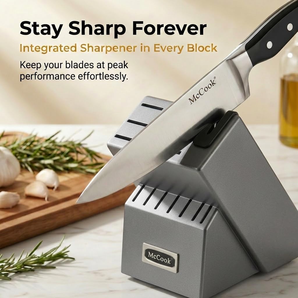 ® Knife Sets,German Stainless Steel Kitchen Knife Block Set with Built-in Sharpener