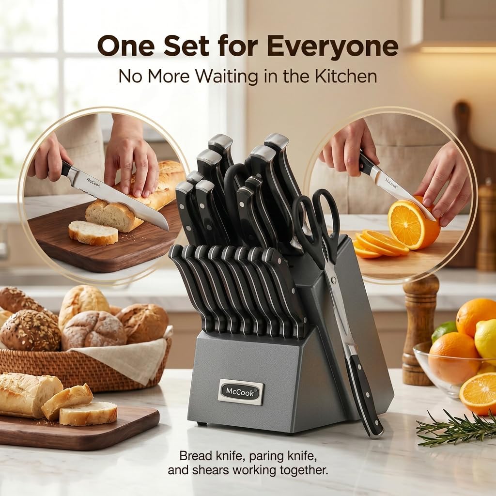 ® Knife Sets,German Stainless Steel Kitchen Knife Block Set with Built-in Sharpener