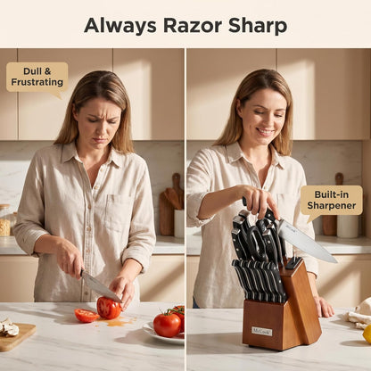 ® Knife Sets,German Stainless Steel Kitchen Knife Block Set with Built-in Sharpener