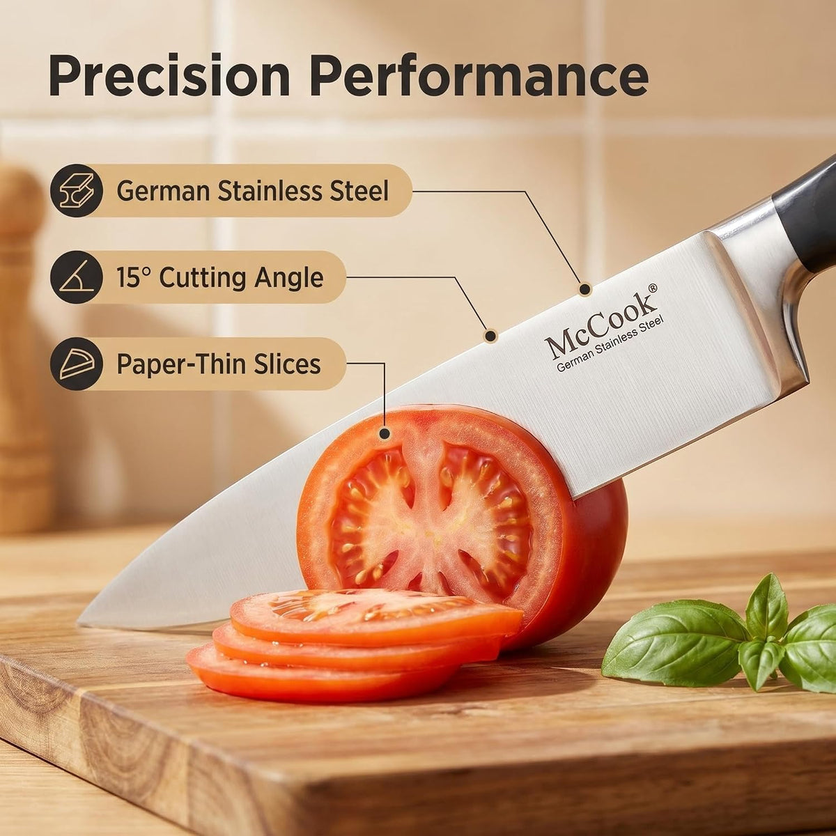 ® Knife Sets,German Stainless Steel Kitchen Knife Block Set with Built-in Sharpener