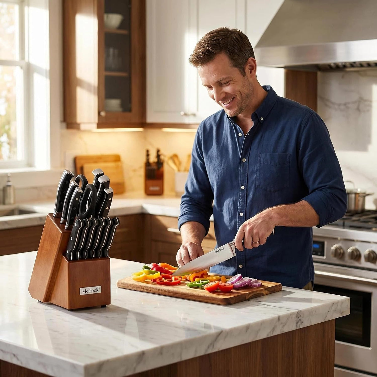 ® Knife Sets,German Stainless Steel Kitchen Knife Block Set with Built-in Sharpener