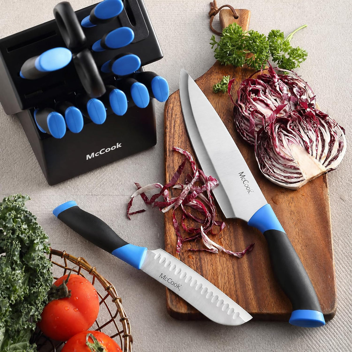 ® Knife Sets,German Stainless Steel Kitchen Knife Block Set with Built-in Sharpener