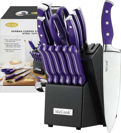 ® Knife Sets,German Stainless Steel Kitchen Knife Block Set with Built-in Sharpener