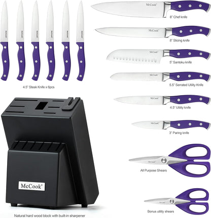 ® Knife Sets,German Stainless Steel Kitchen Knife Block Set with Built-in Sharpener