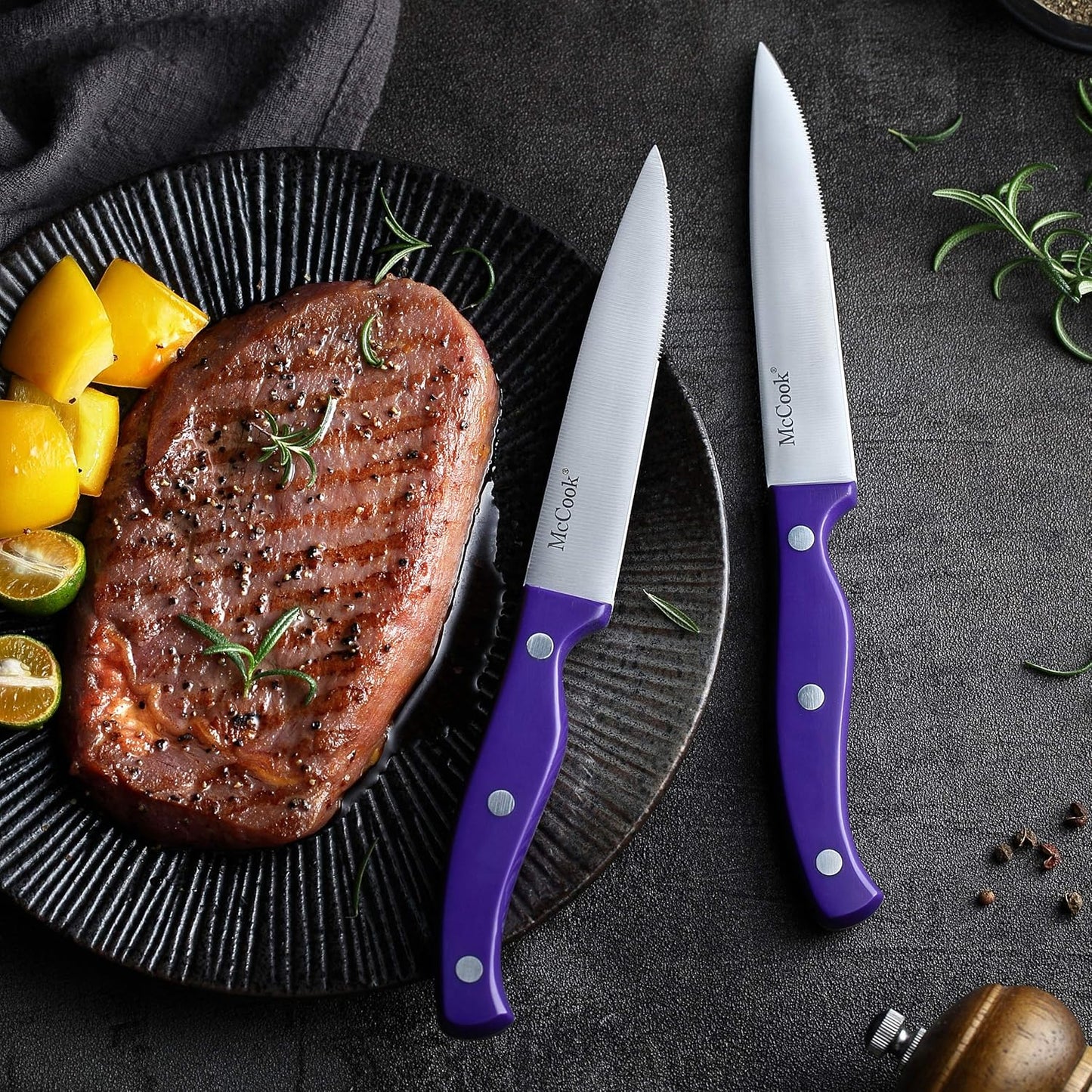 ® Knife Sets,German Stainless Steel Kitchen Knife Block Set with Built-in Sharpener